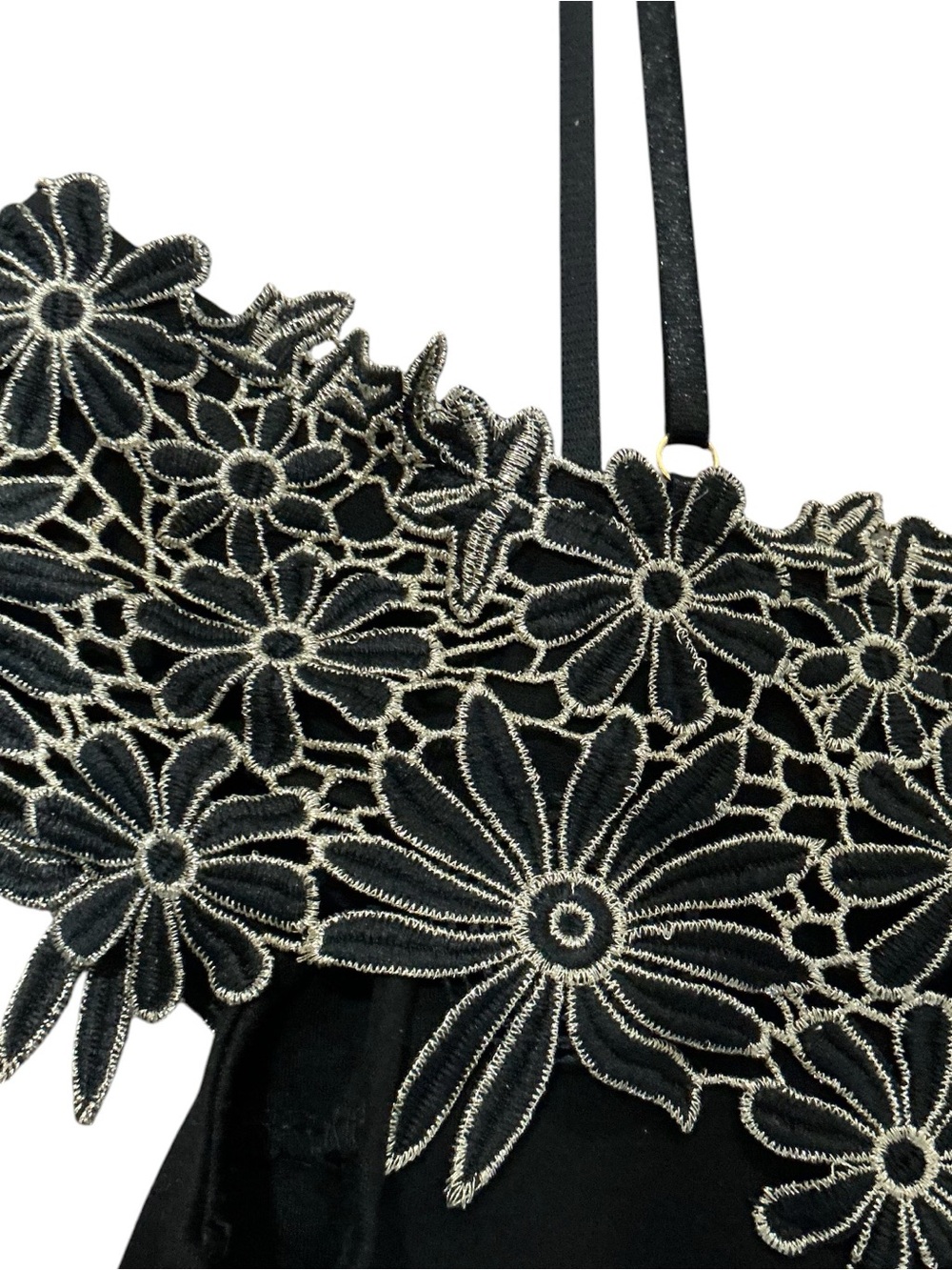 Super Star USA Black Floral Embroidered Bodycon Cocktail Dress – Size Small - Picture 9 of 11